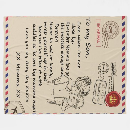 息子パーソナライズされたに、ママの毛布からの手紙を。 フリースブランケット (正面(横))