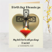 息子パーソナライズされたのクリスチャン誕生日カード カード (黄色い花)