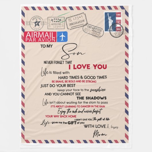 息子パーソナライズされたへの手紙 フリースブランケット (正面)