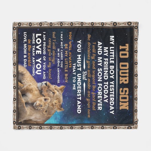 息子パーソナライズされたへの手紙、息子の誕生日ギフト フリースブランケット (正面(横))