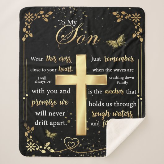 息子パーソナライズされた美しい蝶への手紙 シェルパブランケット (正面)