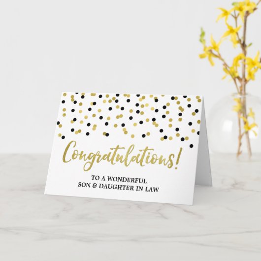 息子及び義理の娘のお祝いの黒い金ゴールド カード (黄色い花)