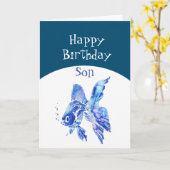 息子誕生日の願い(魚)真来のおもしろい カード (黄色い花)