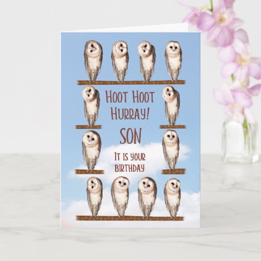 息子誕生日、奇妙なフクロウ カード (蘭)