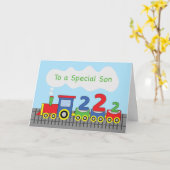 息子2歳の誕生日カラフルな列車 カード (黄色い花)