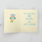 息子2歳の誕生日フクロウ青と緑 カード (内部)