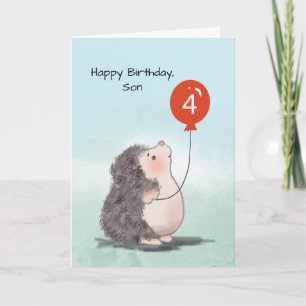 息子4歳の誕生日かわいいアナグマとバルーン カード