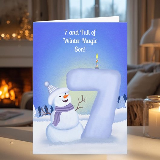 息子6歳の誕生日 スノーマン 雪景色 カード