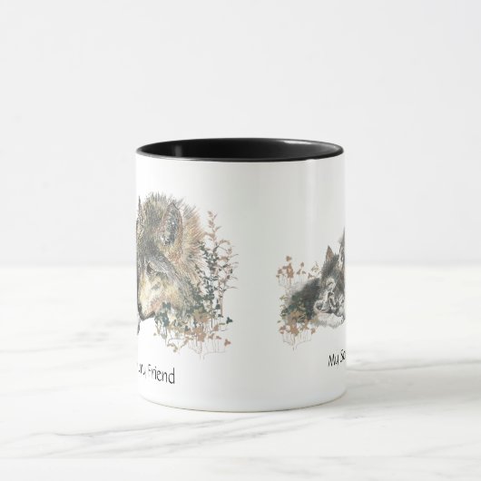 息子…マイフレンドウォーターカラーウルフアート マグカップ (中央)