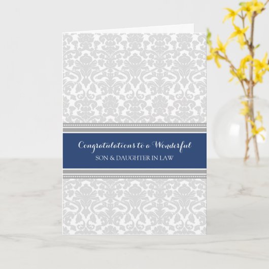 息子&娘婿の結婚式おめでとう ネイビー カード (黄色い花)