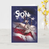 息子、愛国十字旗、宗教 カード (黄色い花)