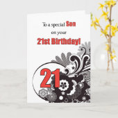 息子、第21誕生日の宗教渦巻 カード (黄色い花)