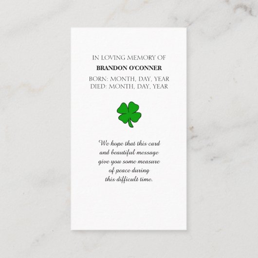 恵みと祈りの言葉メモリアルカード 名刺 (裏面)