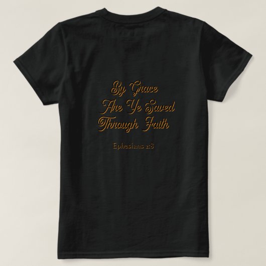 恵みによりて救わるる エペソ人への手紙 第二章 聖書 Tシャツ (デザイン裏面)