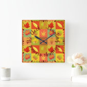 恵みのまわりにを数える感謝祭 スクエア壁時計 (ホーム)