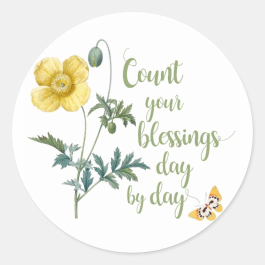 恵みのカウント – ヴィンテージ黄色のポピー ラウンドシール (正面)