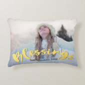 恵みのフェイクな金ゴールドの原稿の休日のクリスマスの写真 アクセントクッション (正面)