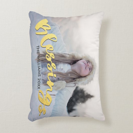 恵みのフェイクな金ゴールドの原稿の休日のクリスマスの写真 アクセントクッション (正面(垂直))