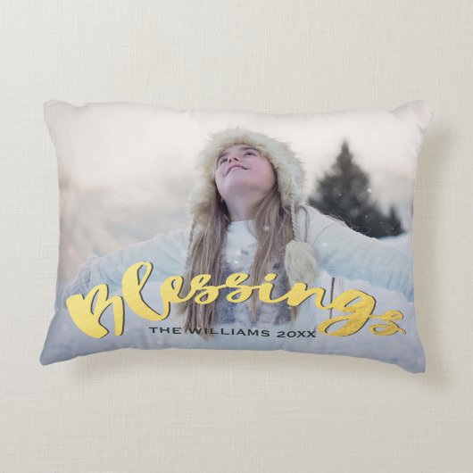 恵みのフェイクな金ゴールドの原稿の休日のクリスマスの写真 アクセントクッション (裏面)