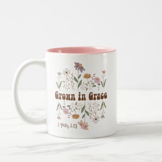 恵みの中で育てられた野花の聖句 ツートーンマグカップ (左)