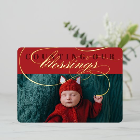 恵みの数をカウント写真の誕生発表 箔シーズンカード (立ち正面)