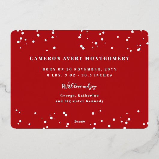 恵みの数をカウント写真の誕生発表 箔シーズンカード (裏面)