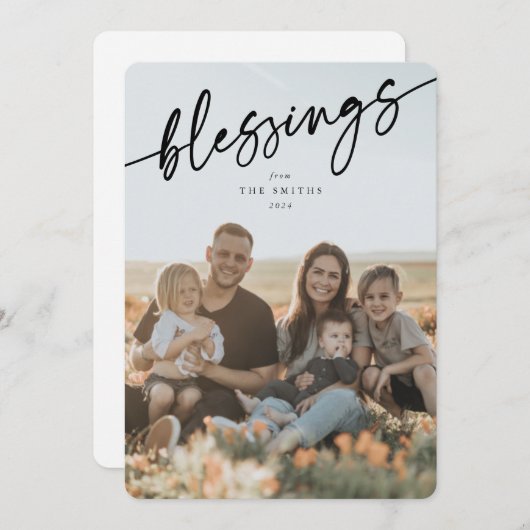 '恵み'エレガントブラックタイポグラフィのスクリプト シーズンカード (正面/裏面)