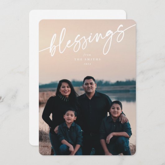 '恵み'エレガントホワイトタイポグラフィスクリプト シーズンカード (正面/裏面)