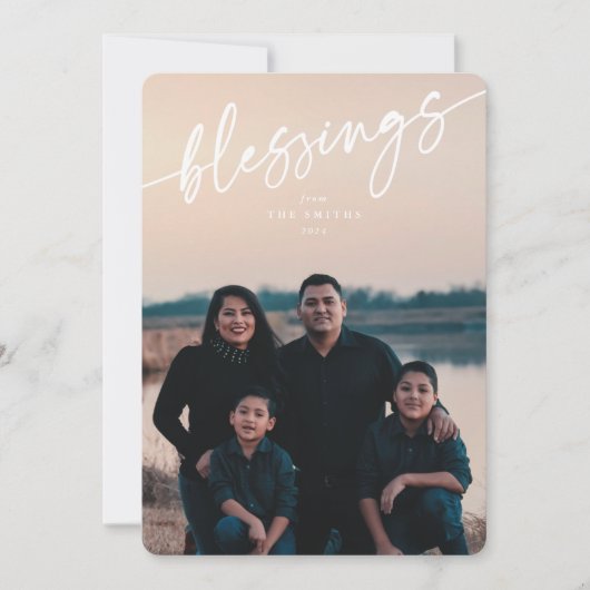 '恵み'エレガントホワイトタイポグラフィスクリプト シーズンカード (正面)