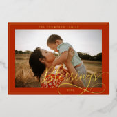 恵みエレガント台本の書道の家族の写真 箔シーズンカード (正面)