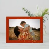 恵みエレガント台本の書道の家族の写真 箔シーズンカード (立ち正面)