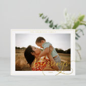 恵みエレガント台本の書道の家族の写真 箔シーズンカード (立ち正面)