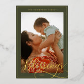 恵みエレガント台本の書道の家族の写真 箔シーズンカード (正面)