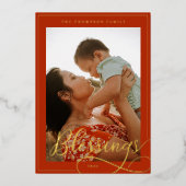 恵みエレガント台本の書道の家族の写真 箔シーズンカード (正面)