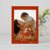 恵みエレガント台本の書道の家族の写真 箔シーズンカード (立ち正面)