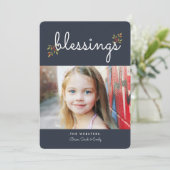 恵みシンプルクリスマスフォトカード | ブルー シーズンカード (スタンド正面)