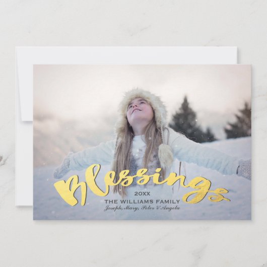 恵みスフェイク金ゴールドスクリプトクリスマスフォト シーズンカード (正面)