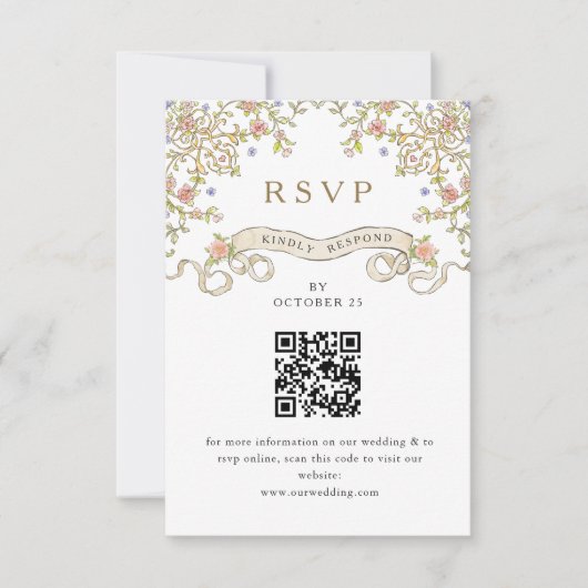 恵みビクトリアン華美フローラ結婚式RSVP QRコード 出欠カード (正面)