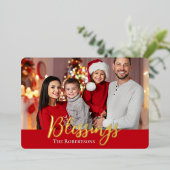 恵みファミリーフォトクリスマスレッド&ブラックプレイド 箔シーズンカード (立ち正面)