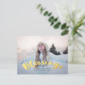 恵みフェイク金ゴールドスクリプトホリデークリスマスフォト シーズンポストカード (スタンド正面)