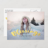 恵みフェイク金ゴールドスクリプトホリデークリスマスフォト シーズンポストカード (正面/裏面)