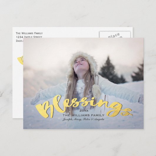 恵みフェイク金ゴールドスクリプトホリデークリスマスフォト シーズンポストカード (正面/裏面)