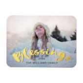 恵みフェイク金ゴールドスクリプトホリデークリスマスフォト マグネット (横)