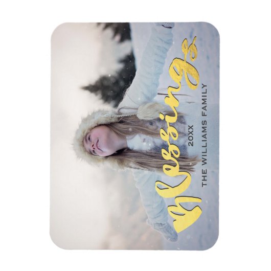 恵みフェイク金ゴールドスクリプトホリデークリスマスフォト マグネット (縦)