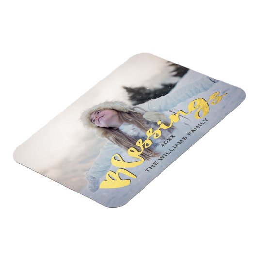 恵みフェイク金ゴールドスクリプトホリデークリスマスフォト マグネット (左側)