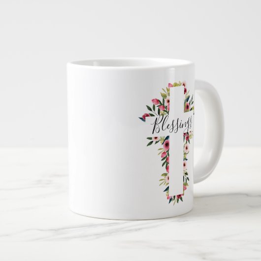 恵みフローラ水彩宗教十字架 ジャンボコーヒーマグカップ (正面右)