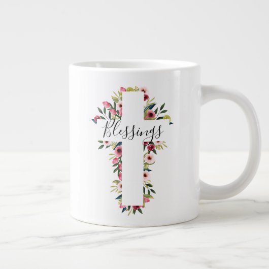 恵みフローラ水彩宗教十字架 ジャンボコーヒーマグカップ (右)