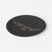 恵みブラック金ゴールド&レッドクリスマスホリデーパーティー ペーパープレート (アングル)