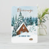 恵みブルーウォーターカラー冬の風景クリスマス シーズンカード (スタンド正面)