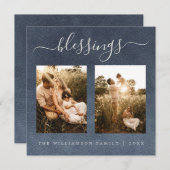 恵みモダンダークブルークリスマスフォトホリデー シーズンカード (正面/裏面)